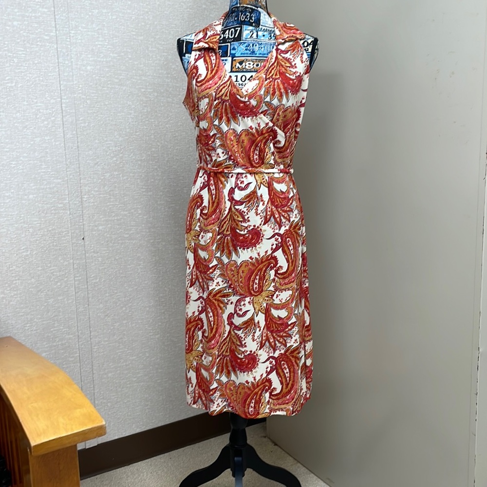 jonathan martin dress, size L, red, orange, and cream, paisley and flower print